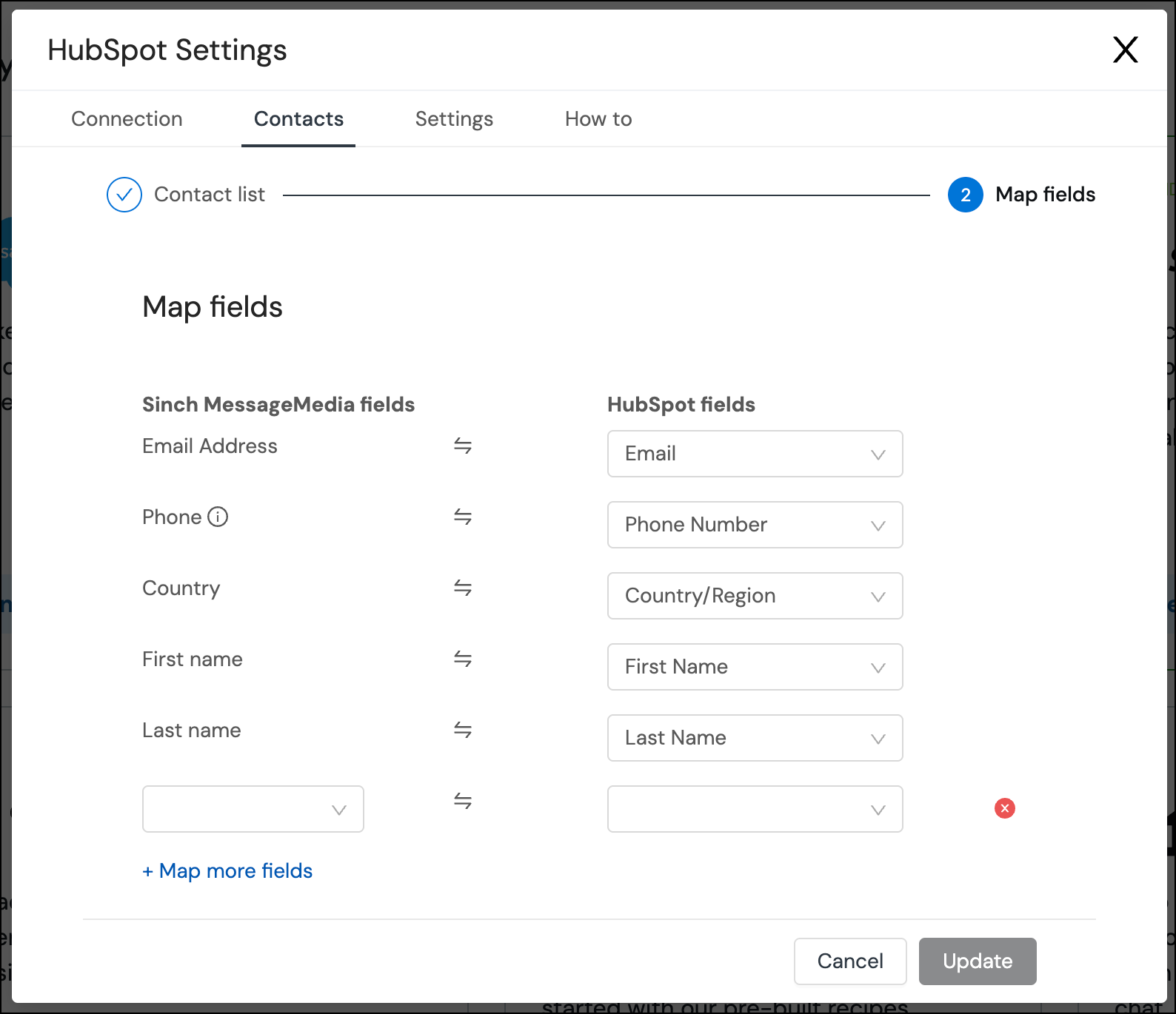Map fields between Sinch and HubSpot with the ability to map more custom fields.