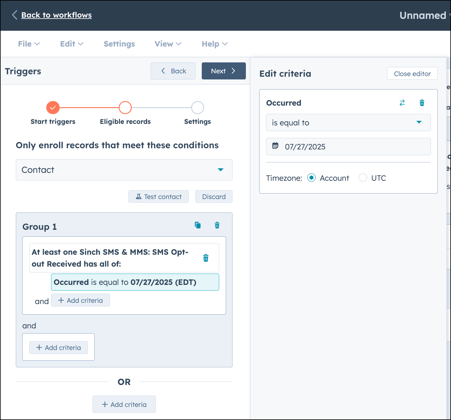 Set date for the workflow to occur in HubSpot.
