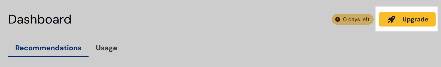 Screenshot, der den Button „Upgrade vornehmen“ in der oberen rechten Ecke der Seite zeigt, wenn Sie bei der Sinch Engage-Plattform angemeldet sind.