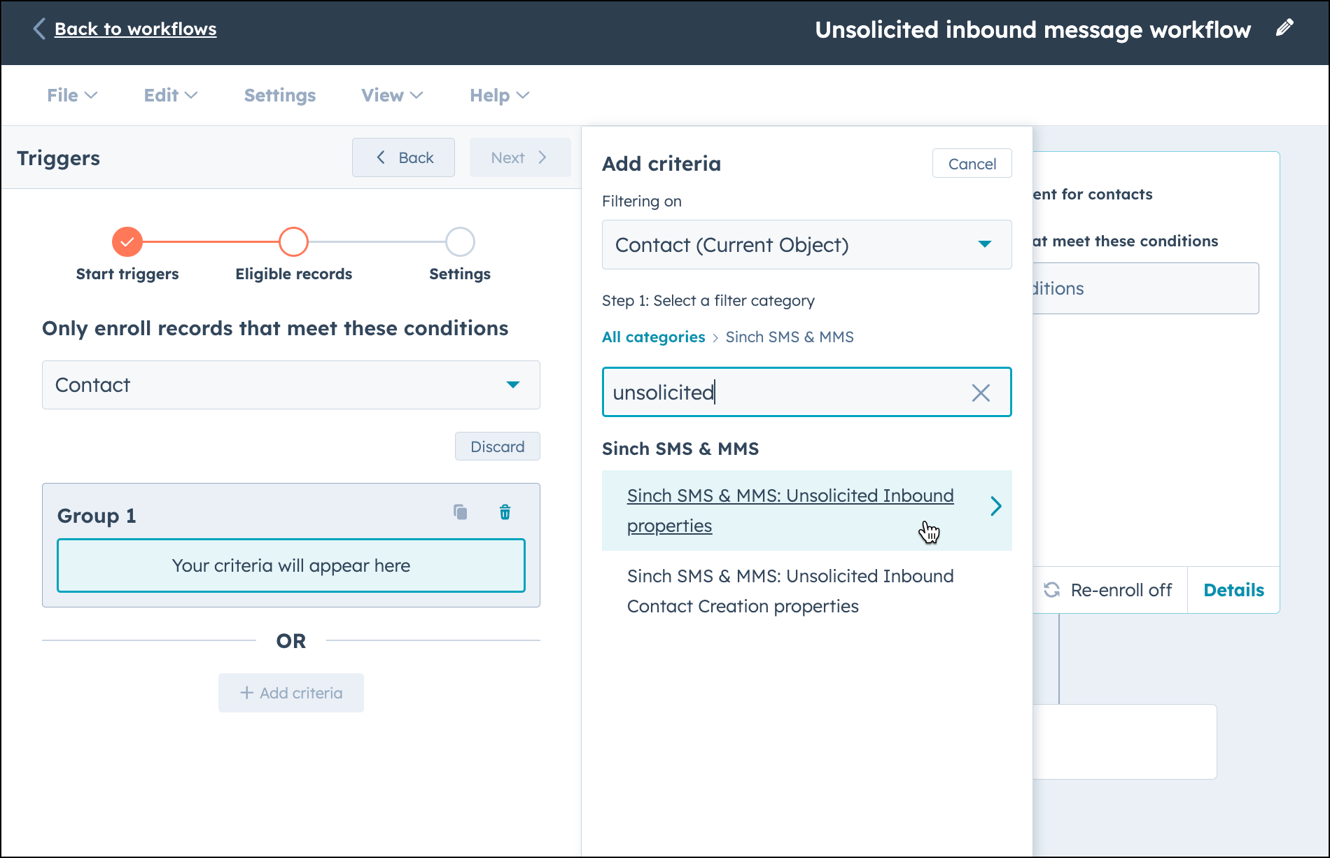 Add unsolicited inbound properties to HubSpot workflow.