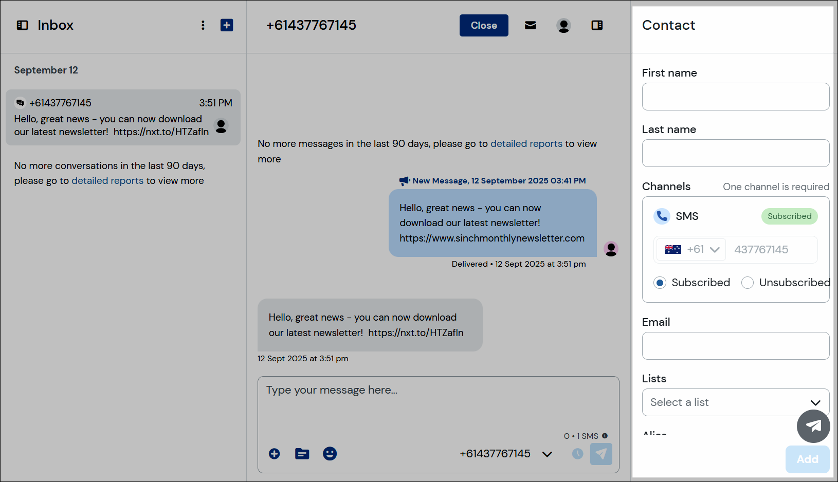 Highlighted screenshot showing the Contact panel