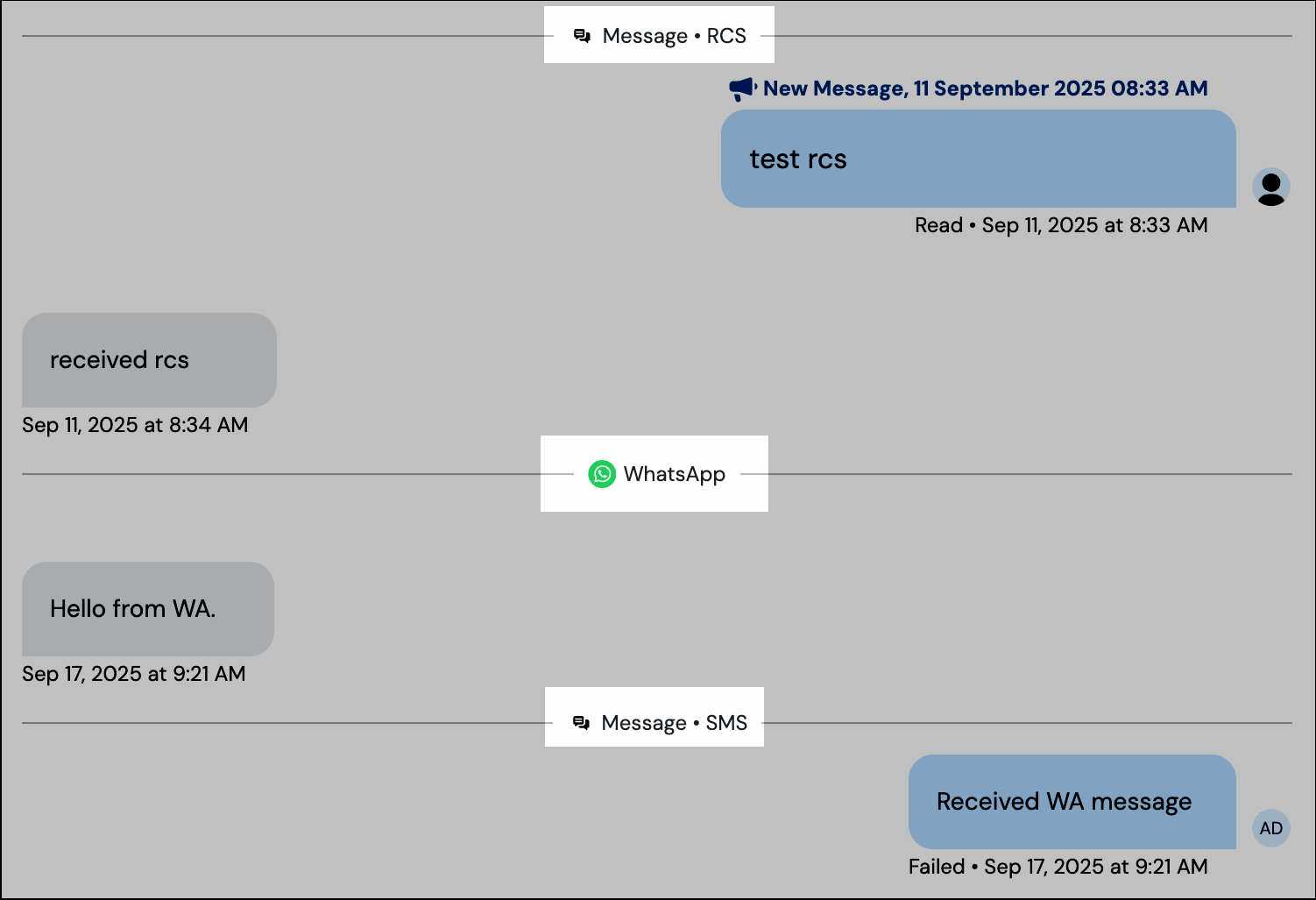Screenshot showing the channel demarcation in the conversation thread