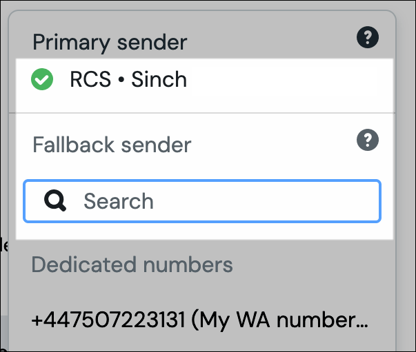 screenshot of the 'fallback sender' modal