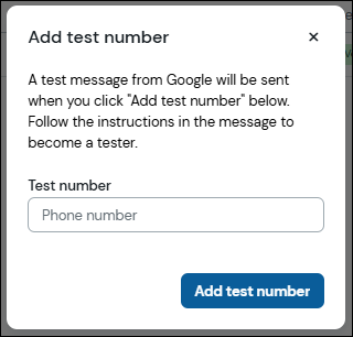 Add test number modal