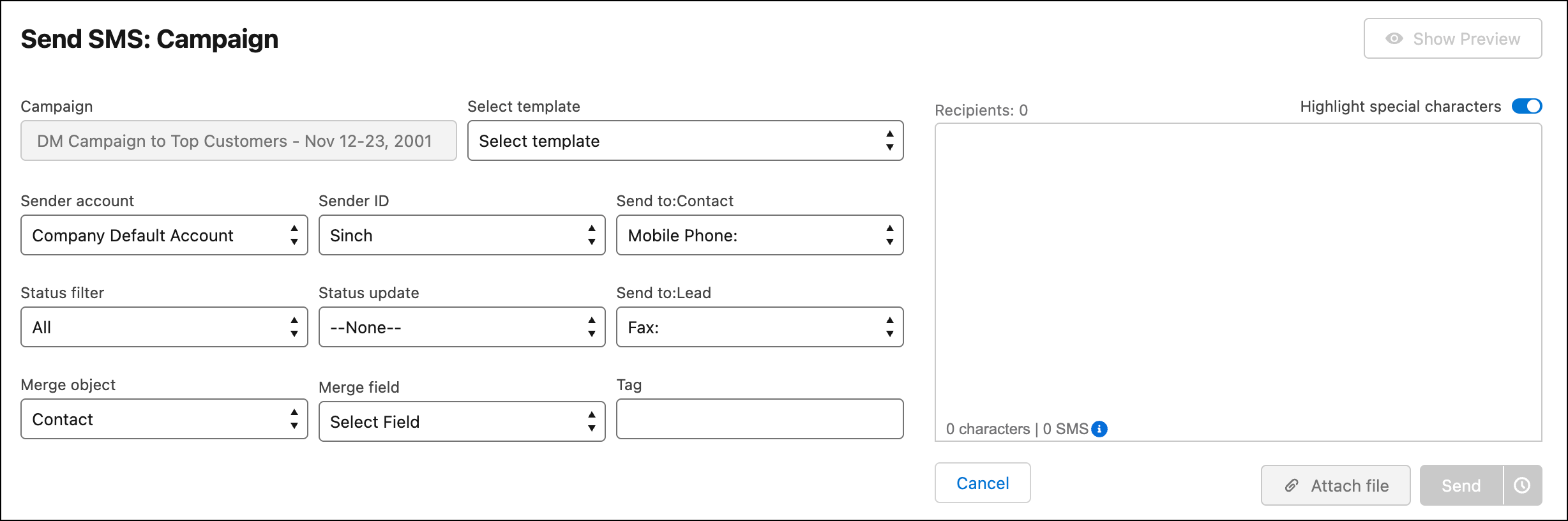 Send SMS - Campaign message.