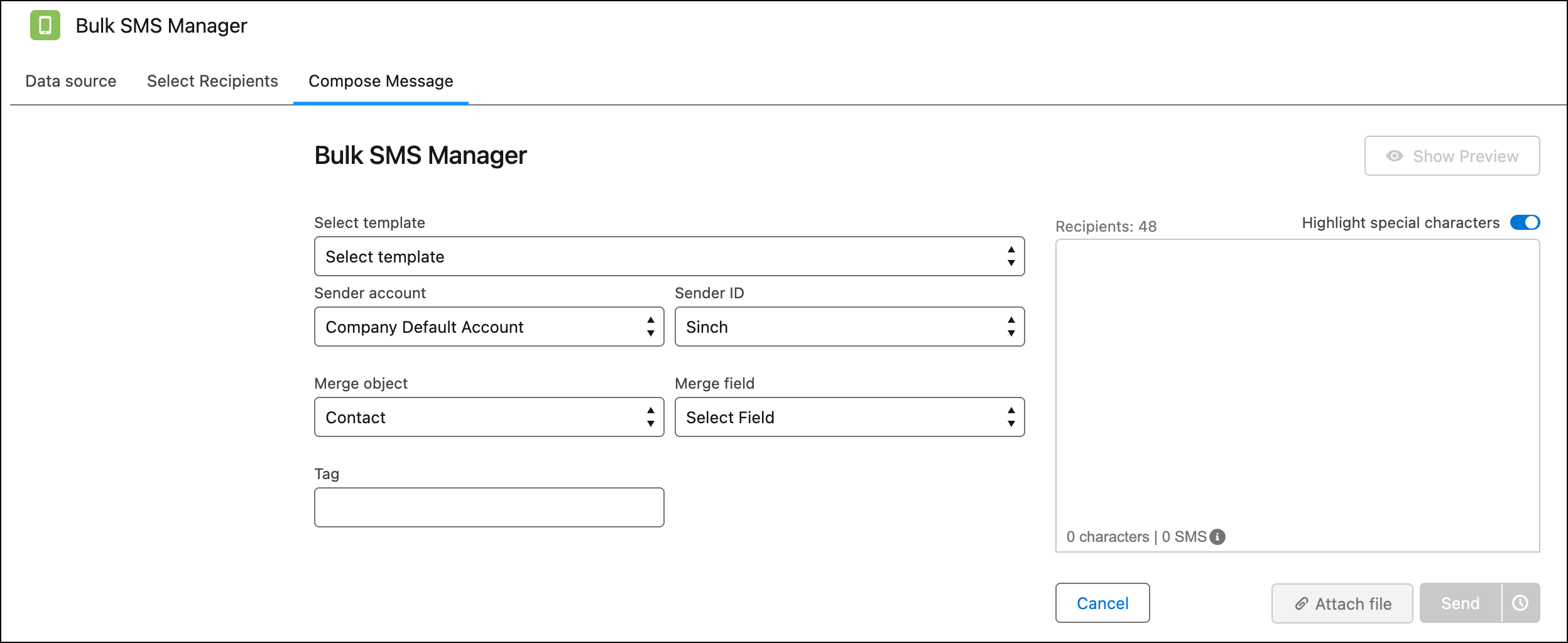 Compose Message in Bulk SMS Manager.