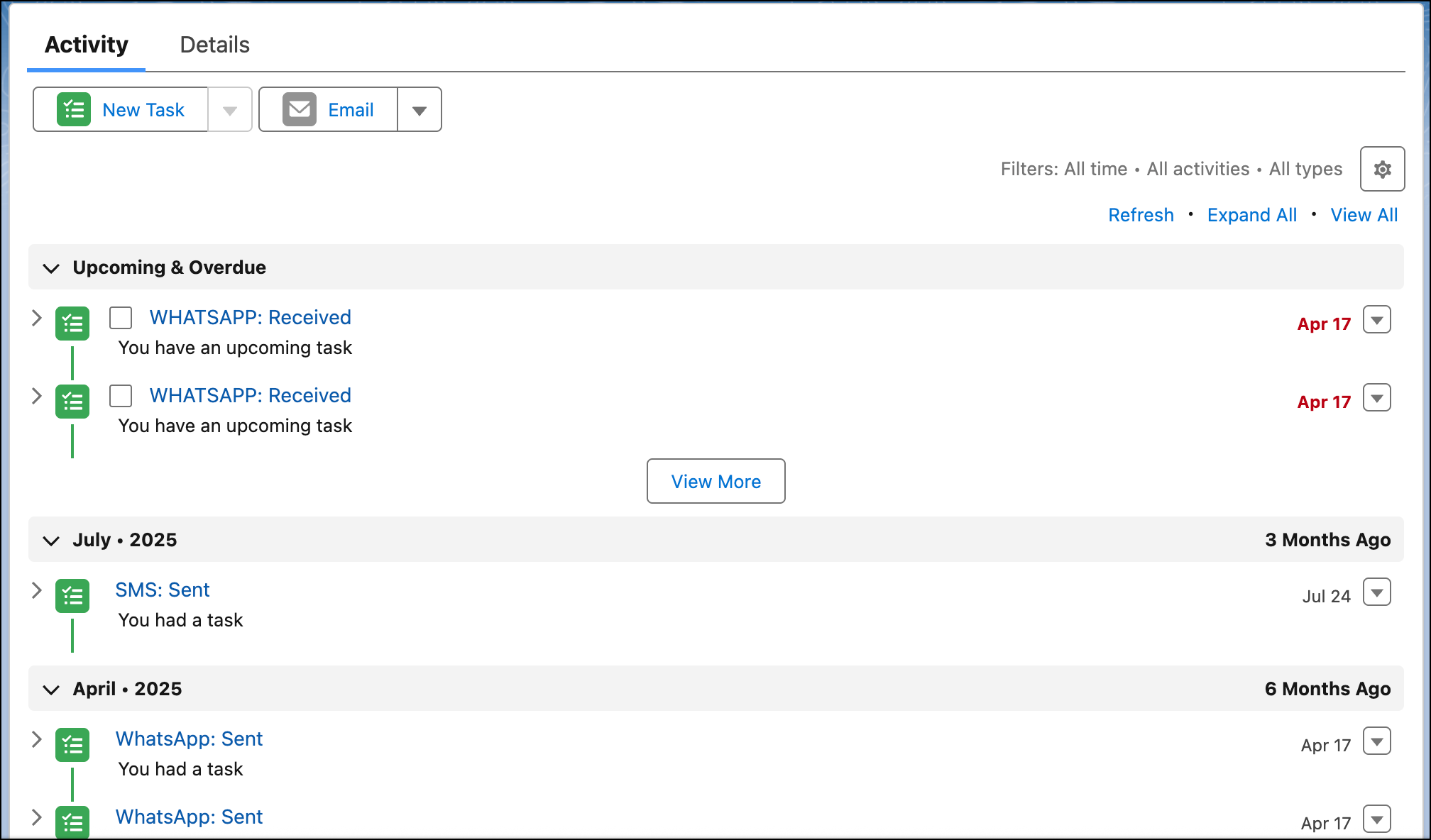 Salesforce Activity feed.