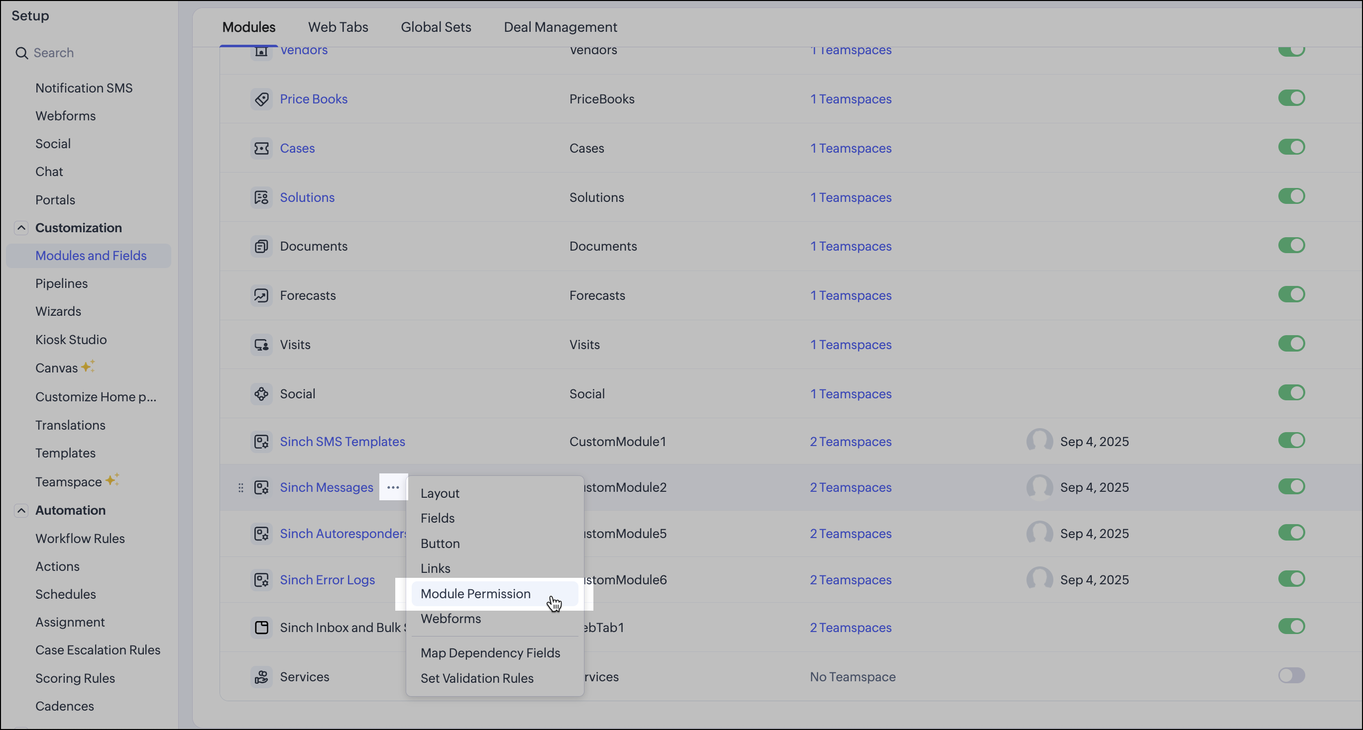 Edit module permissions.