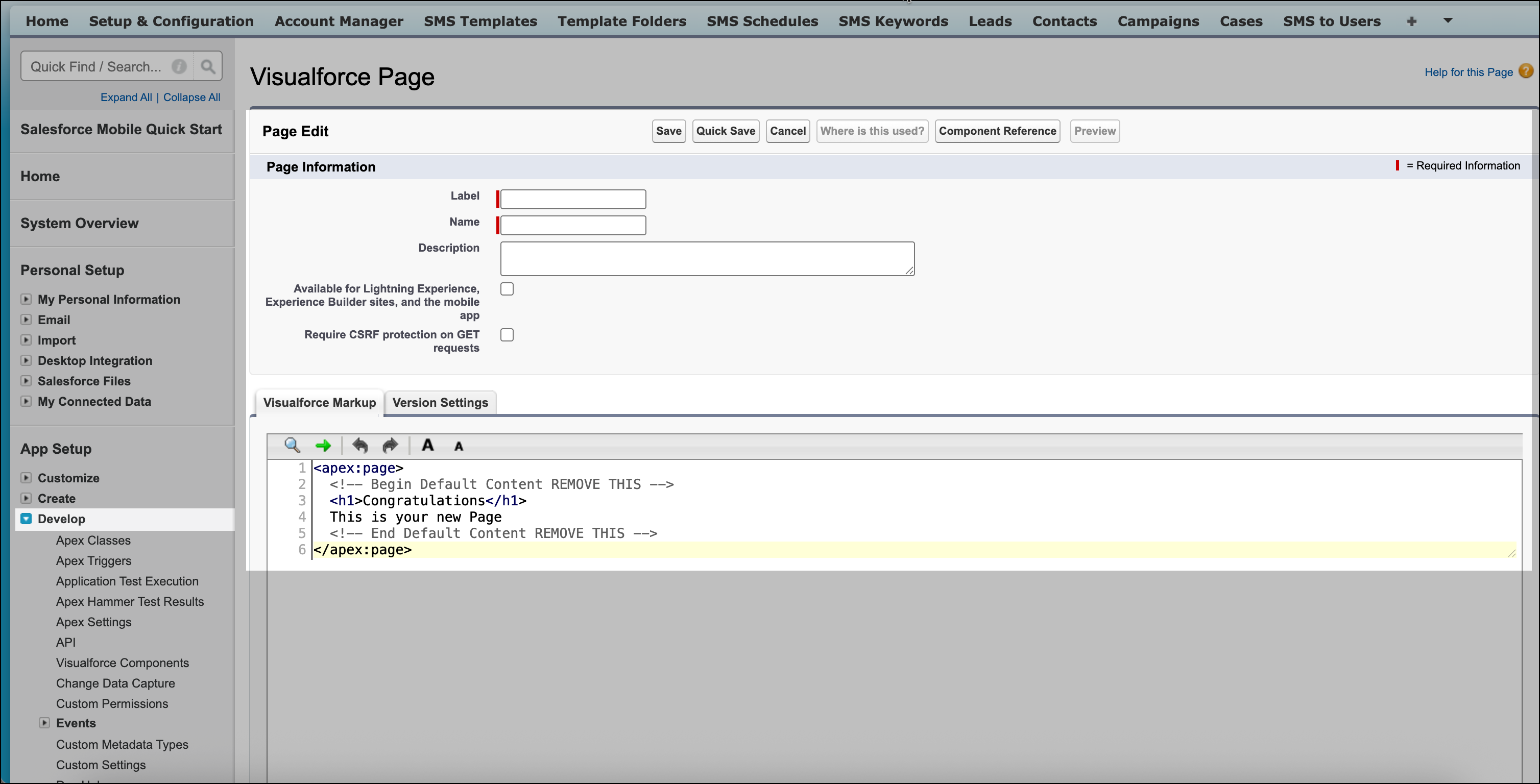 New Visualforce page.