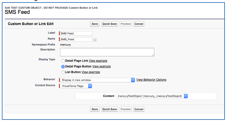 Custom button or link settings.