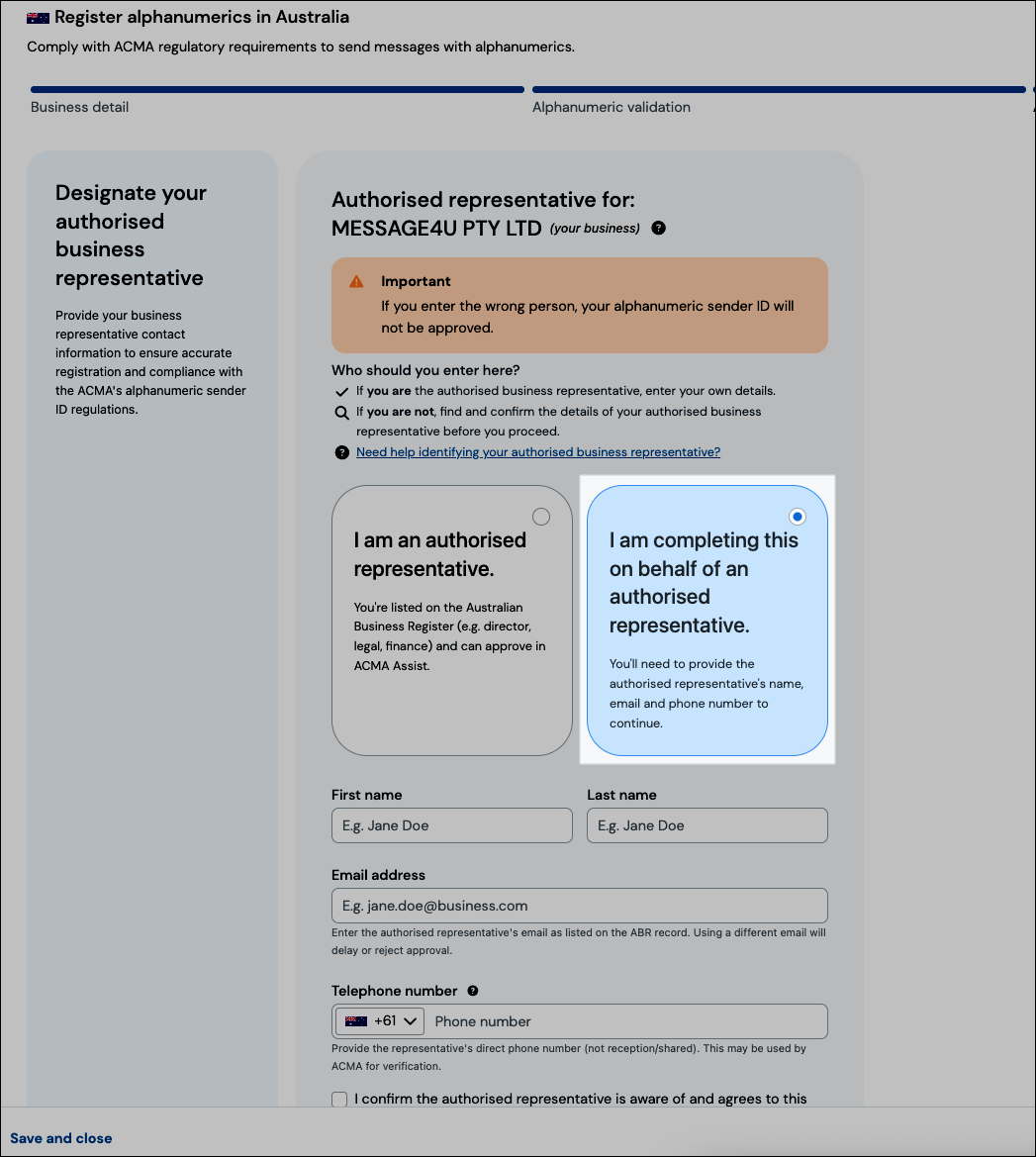 Authorised rep option 2