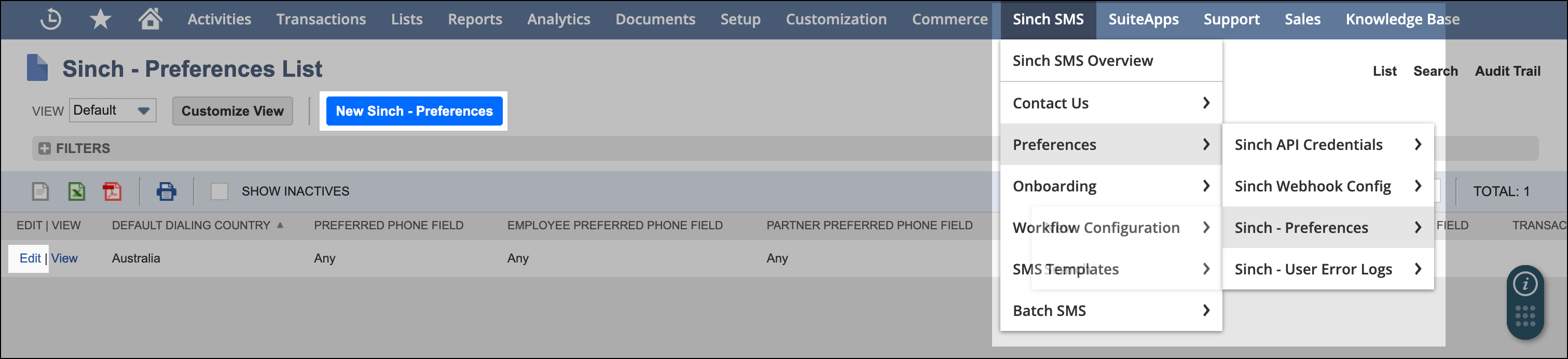 Sinch Preference List.
