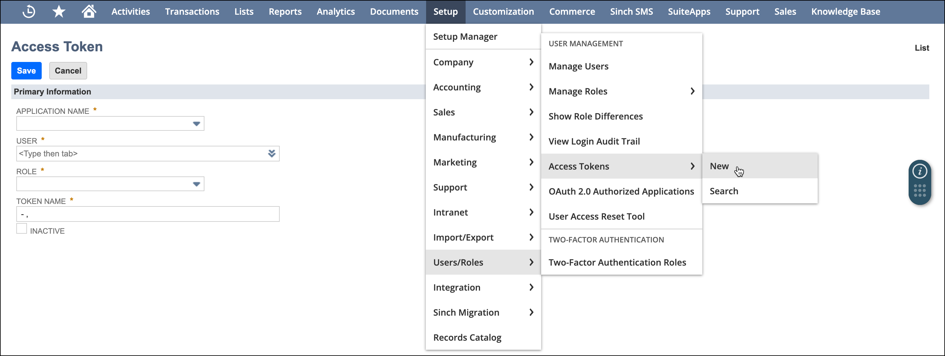 Configure new access token.
