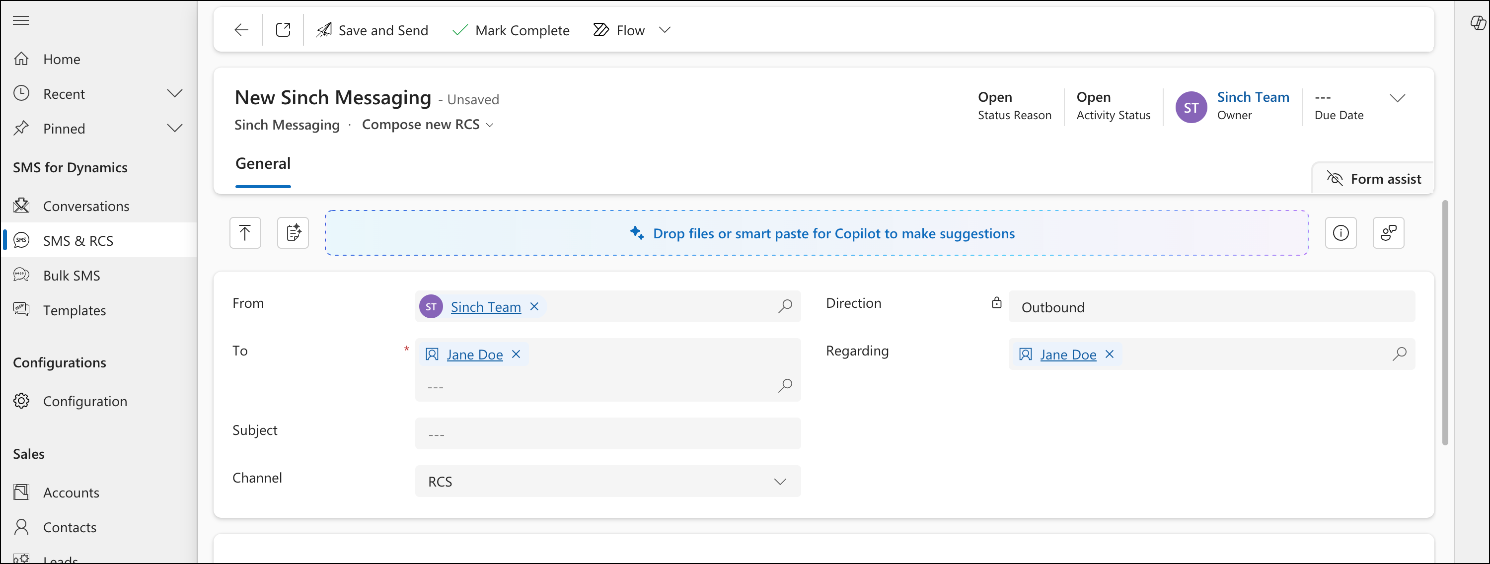 Dynamics | Send individual RCS messages – Sinch Engage
