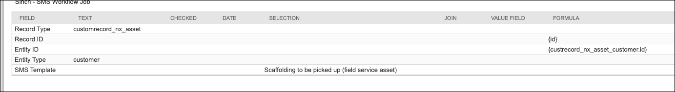 Map parameters for create SMS workflow job record.