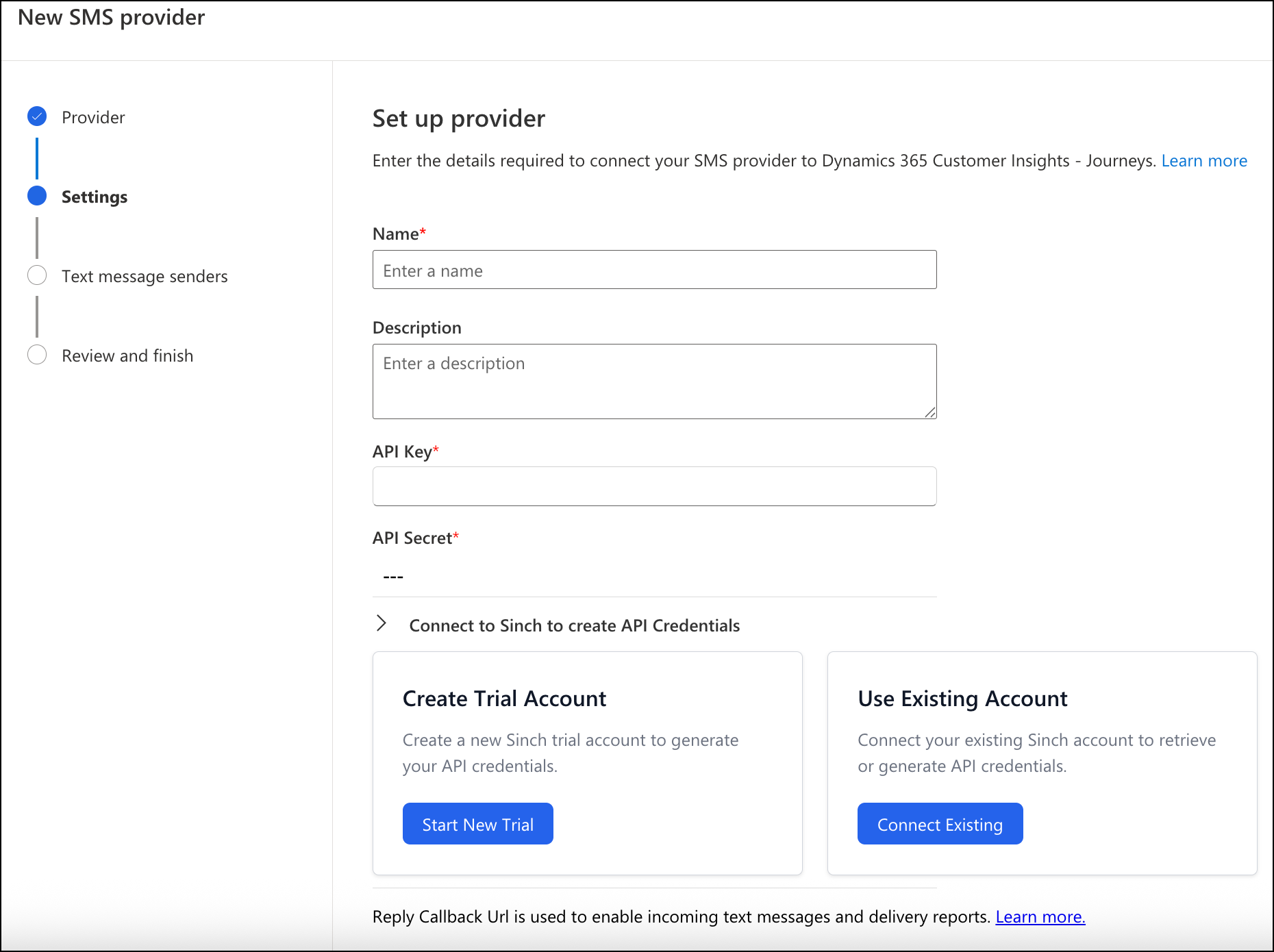 Set up provider settings.