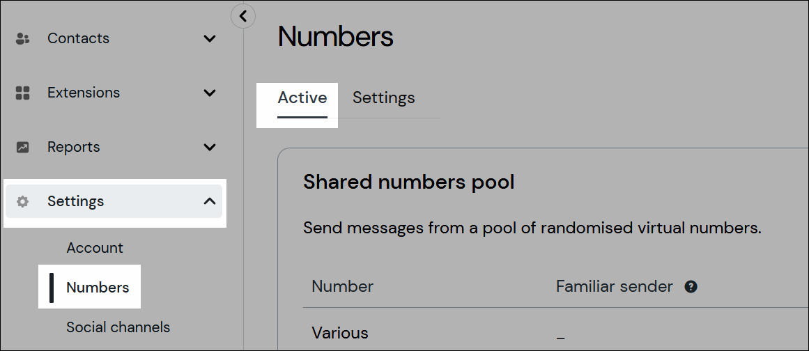 Active numbers navigation screenshot