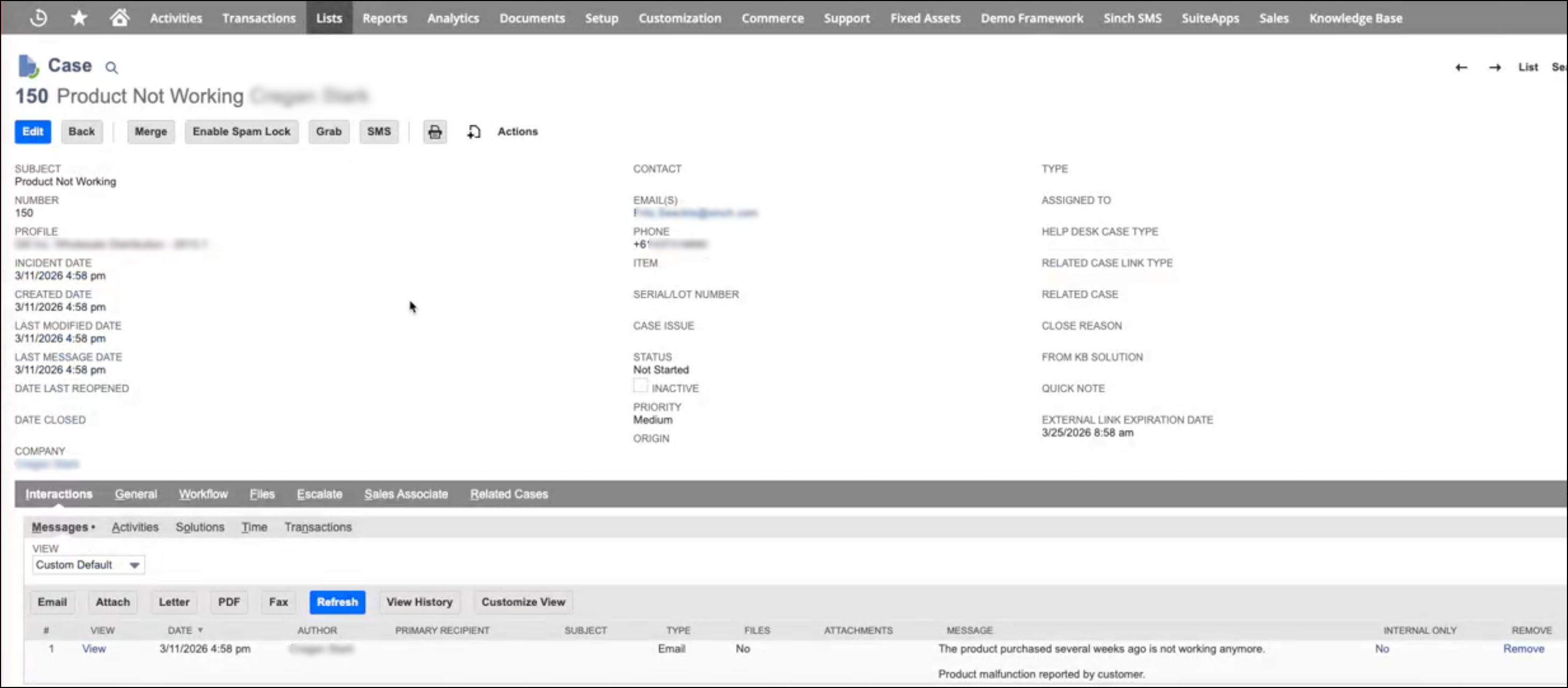 Asistente de productividad de NetSuite: caso de asistencia generado.
