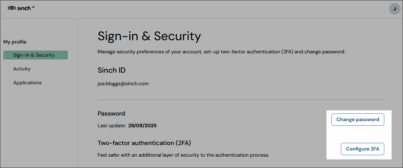 Screenshot mit dem Button "Passwort ändern" und "2FA konfigurieren".
