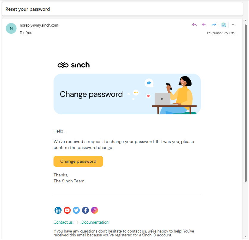 Bildschirmfoto der E-Mail zum Zurücksetzen des Passworts