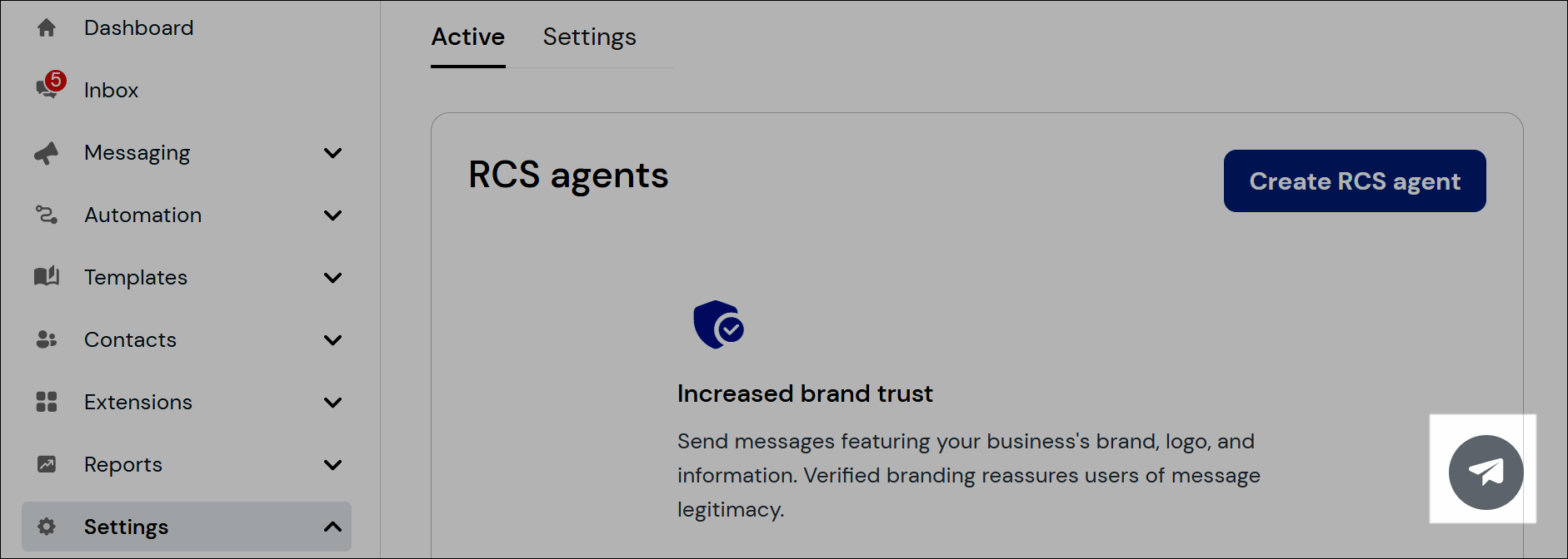 Screenshot mit dem Symbol für Schnellnachrichten, das sich in der unteren rechten Ecke des Webportals befindet.
