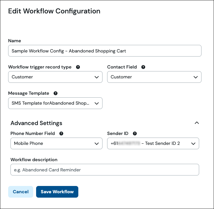 Beispiel für eine Workflow-Konfiguration – abgebrochener Warenkorb.