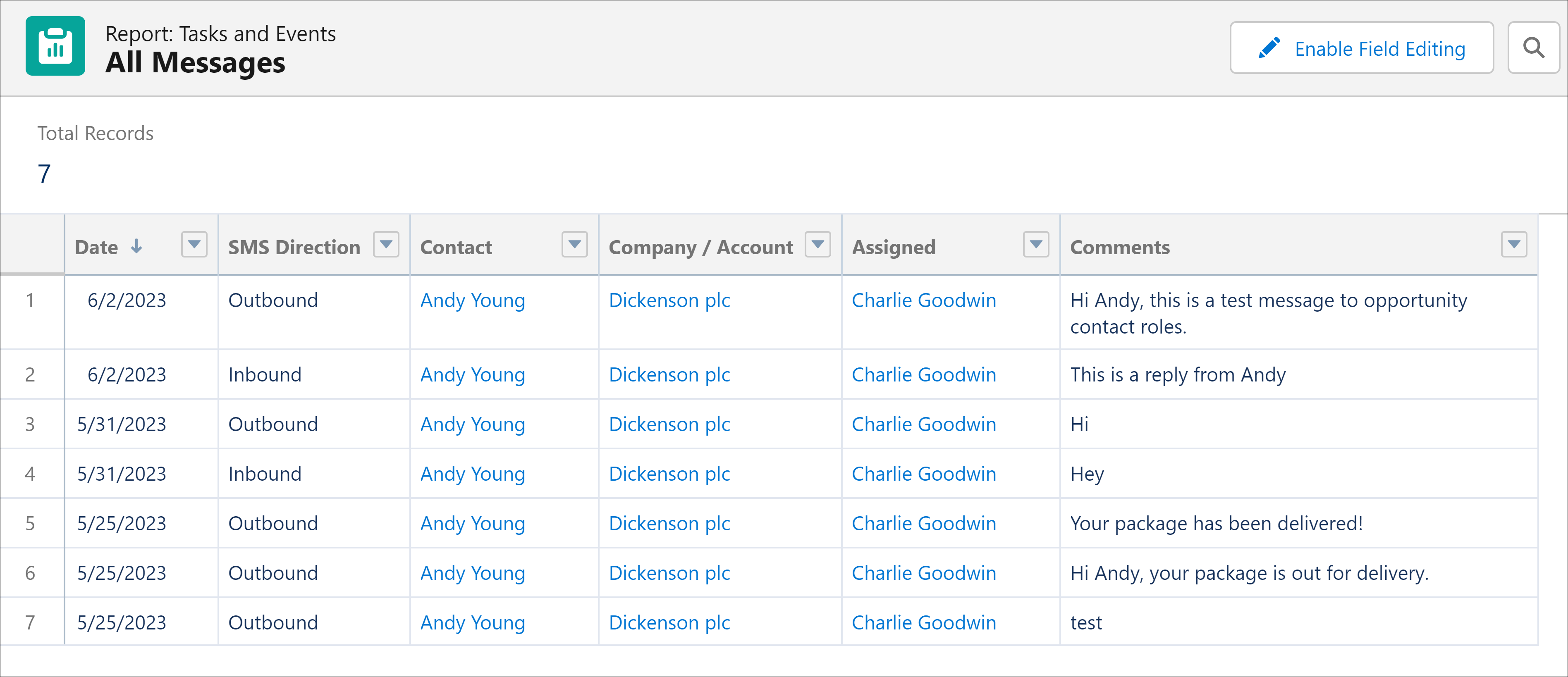Rapport Salesforce sur les tâches et les événements.