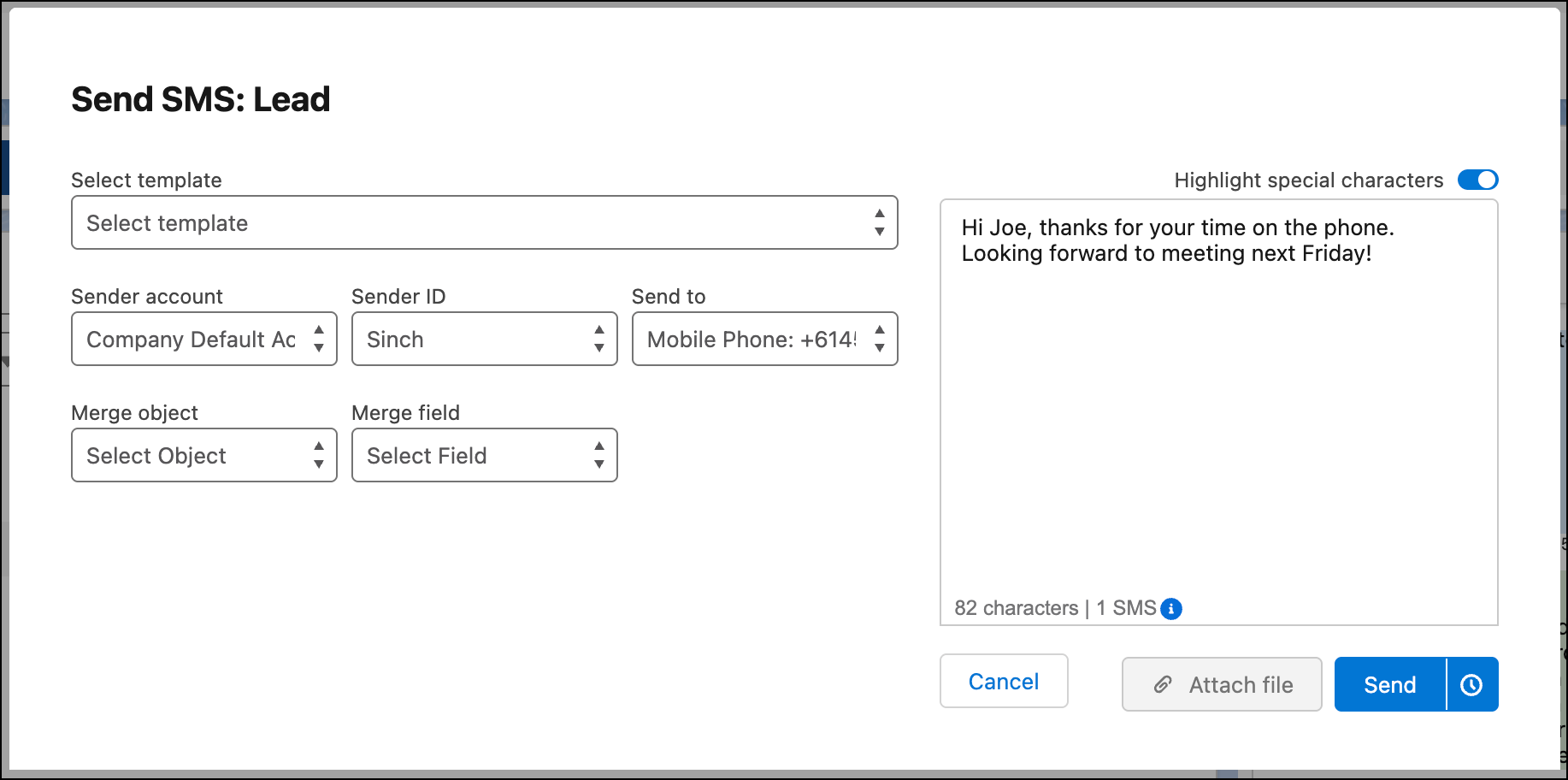 Envoyer un SMS à un prospect.