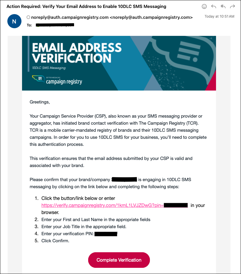 Screenshot einer E-Mail von TCR.