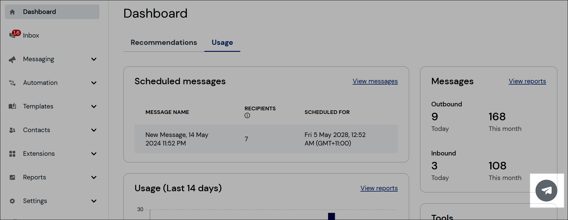 Capture d'écran de l'icône de message rapide. 