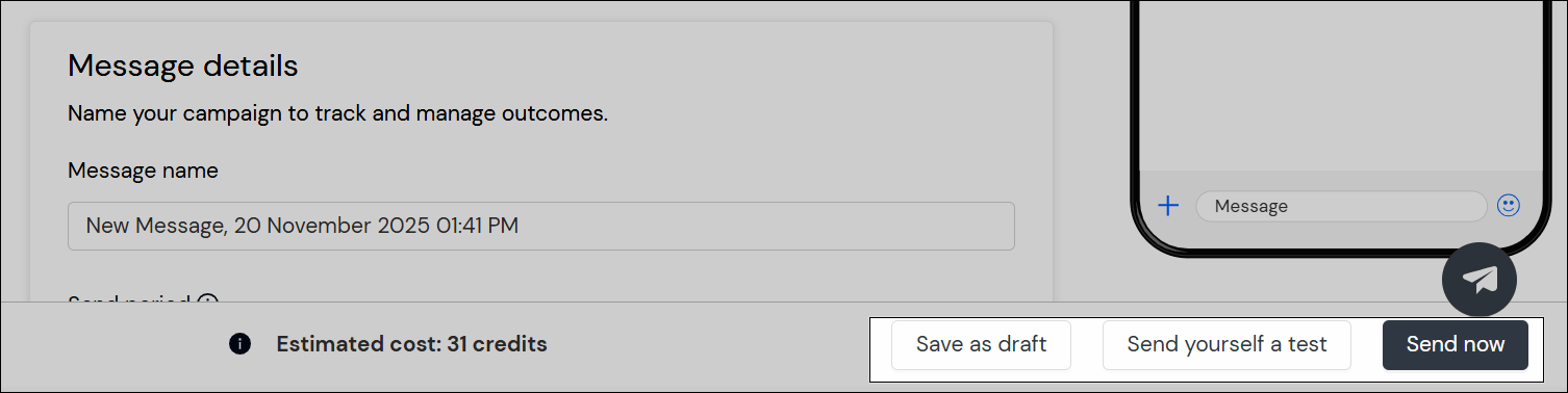 Screenshot der Sende-Buttons