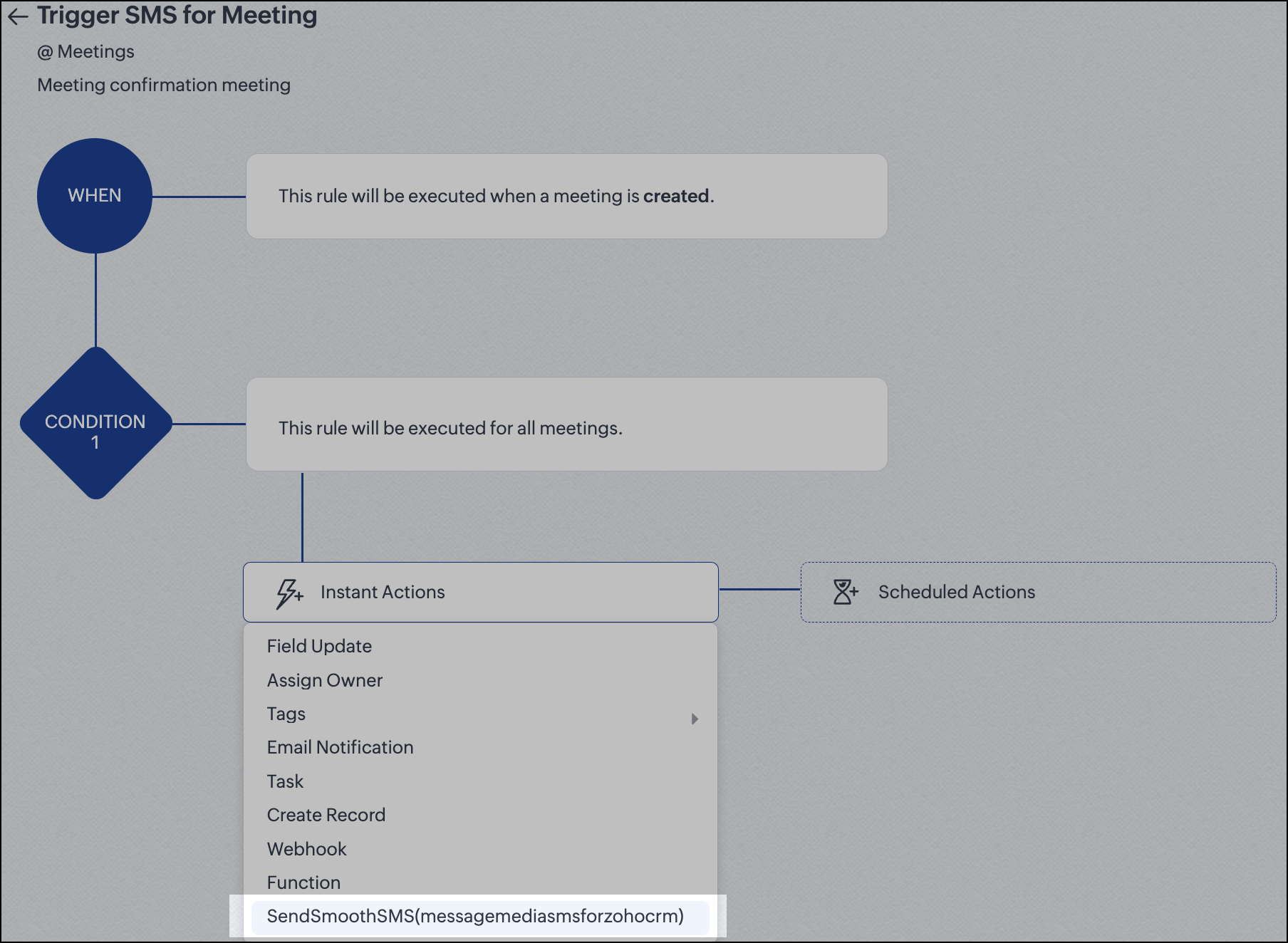 „Send Smooth SMS“ aus dem Drop-down-Menü auswählen.