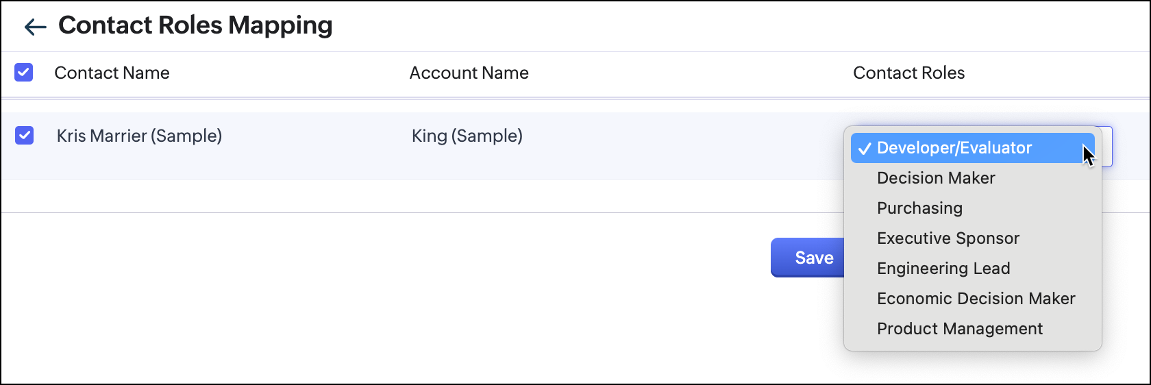 Zuordnung der Kontaktrollen in Zoho CRM.