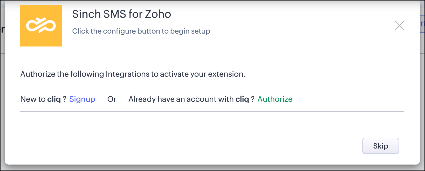 Omitir la autorización de Cliq.