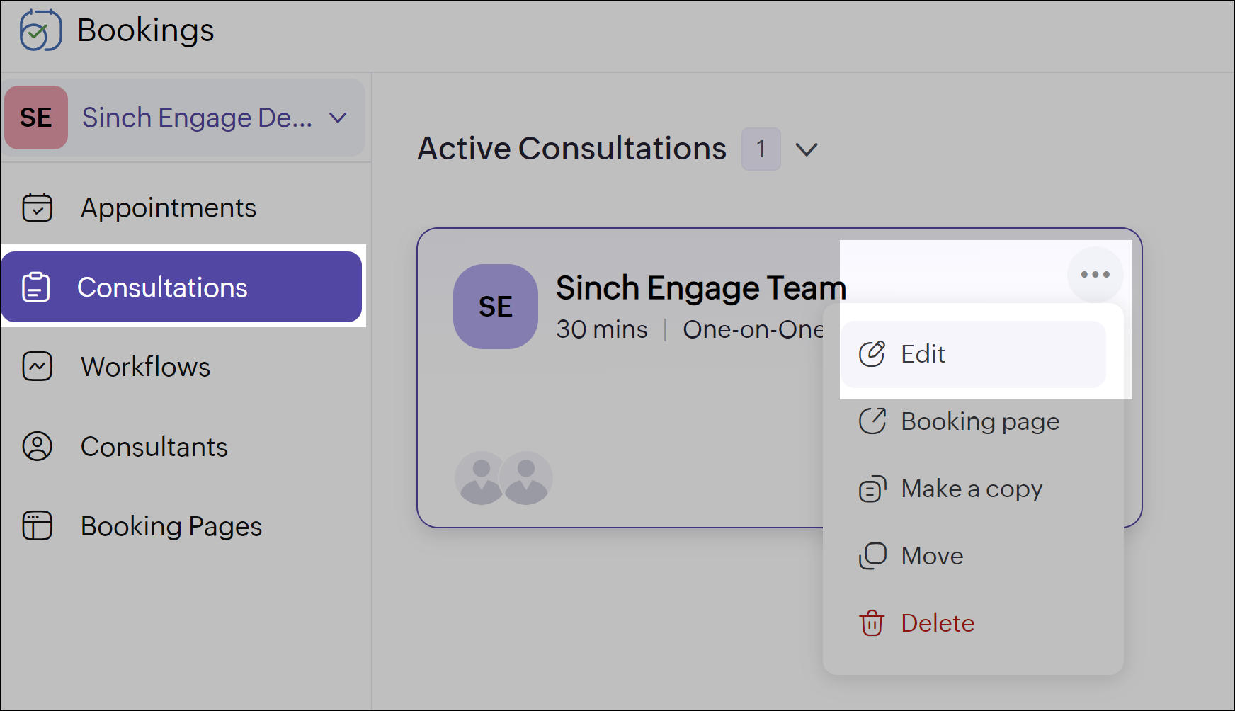 Editar consulta en Zoho Bookings.