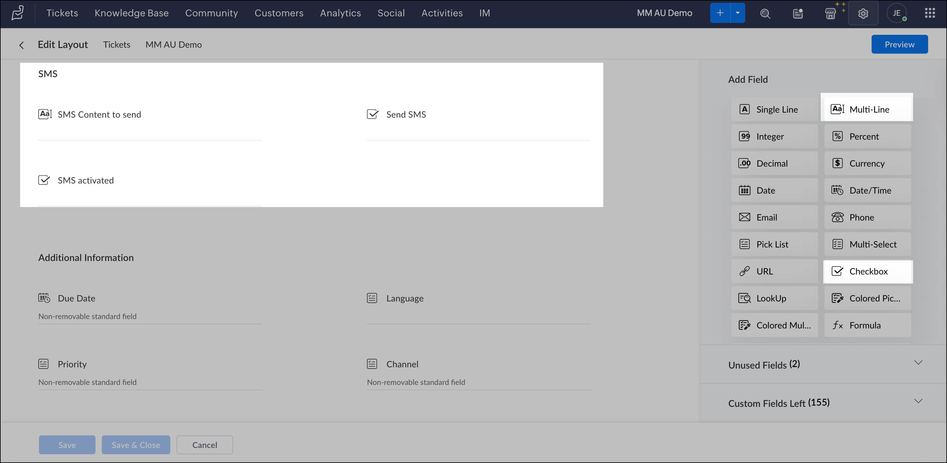 Mise en page et champs dans Zoho Desk.