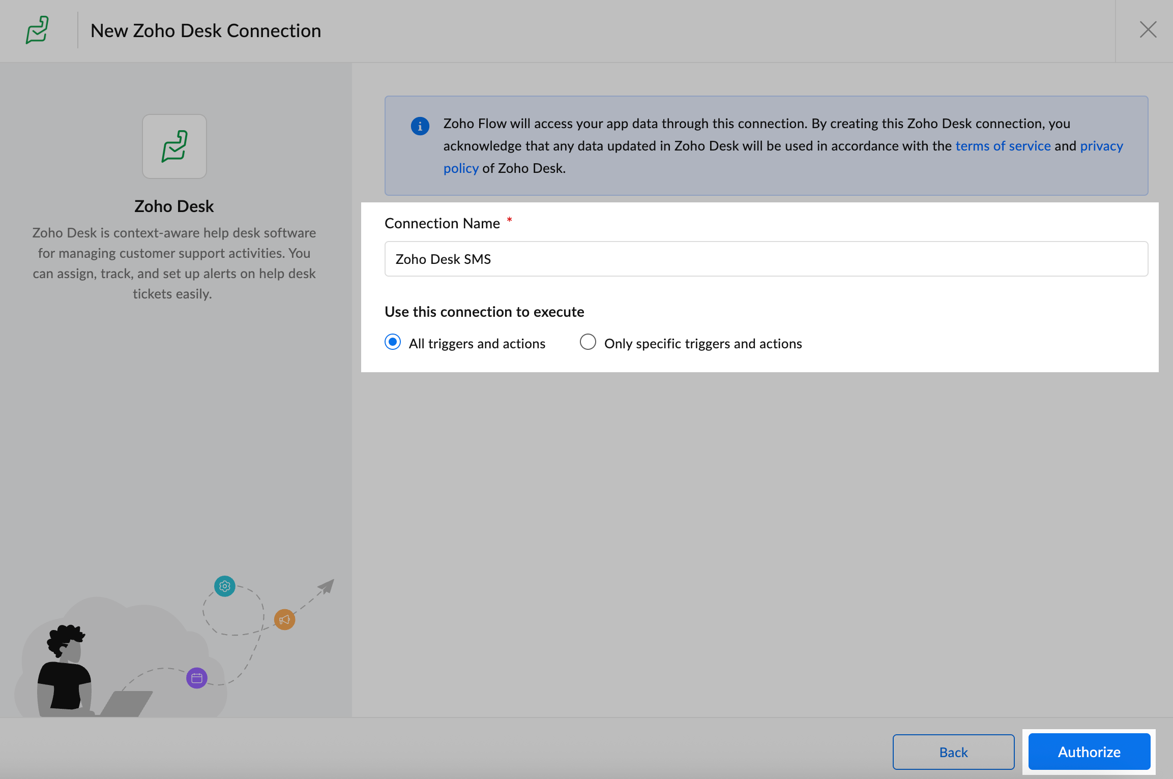 Ajouter une nouvelle connexion Zoho Desk.