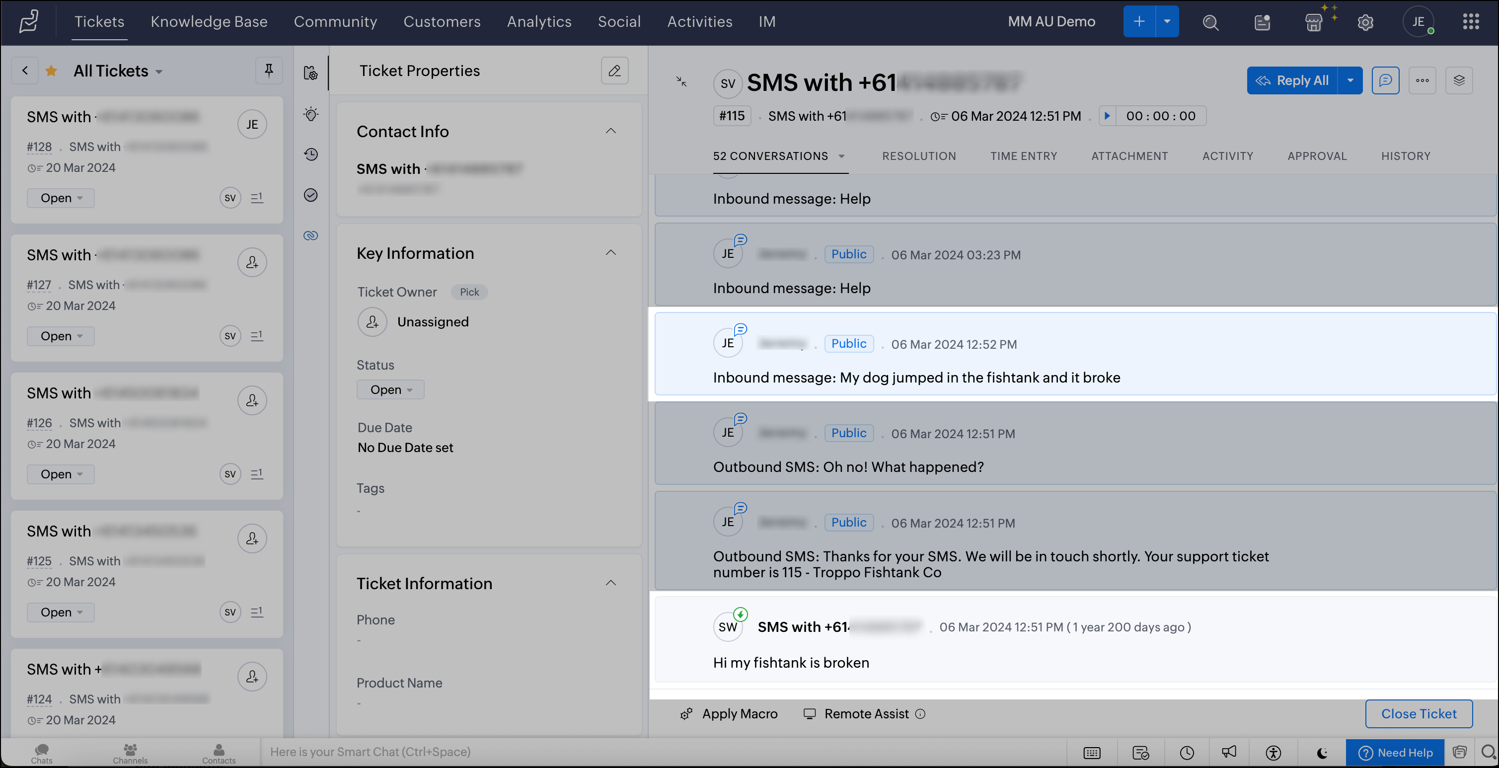 Ticket Zoho Desk depuis Zoho Flow.