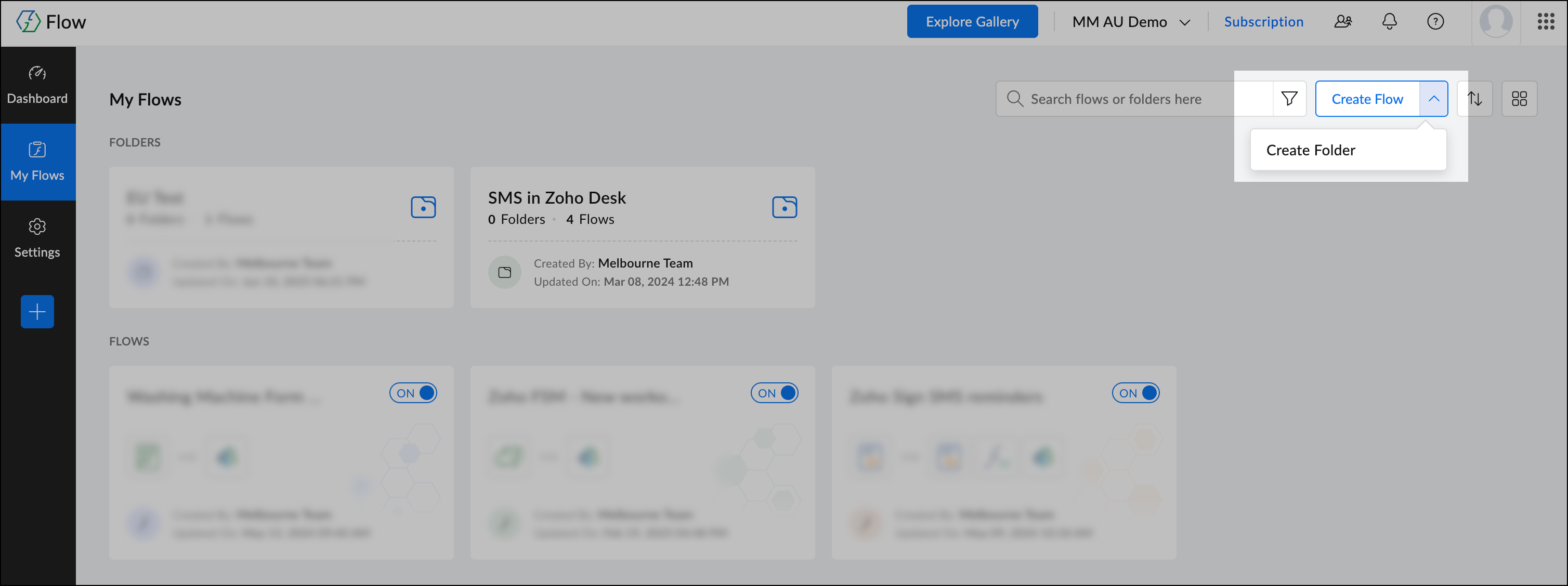 Créer un dossier dans Zoho Flows.