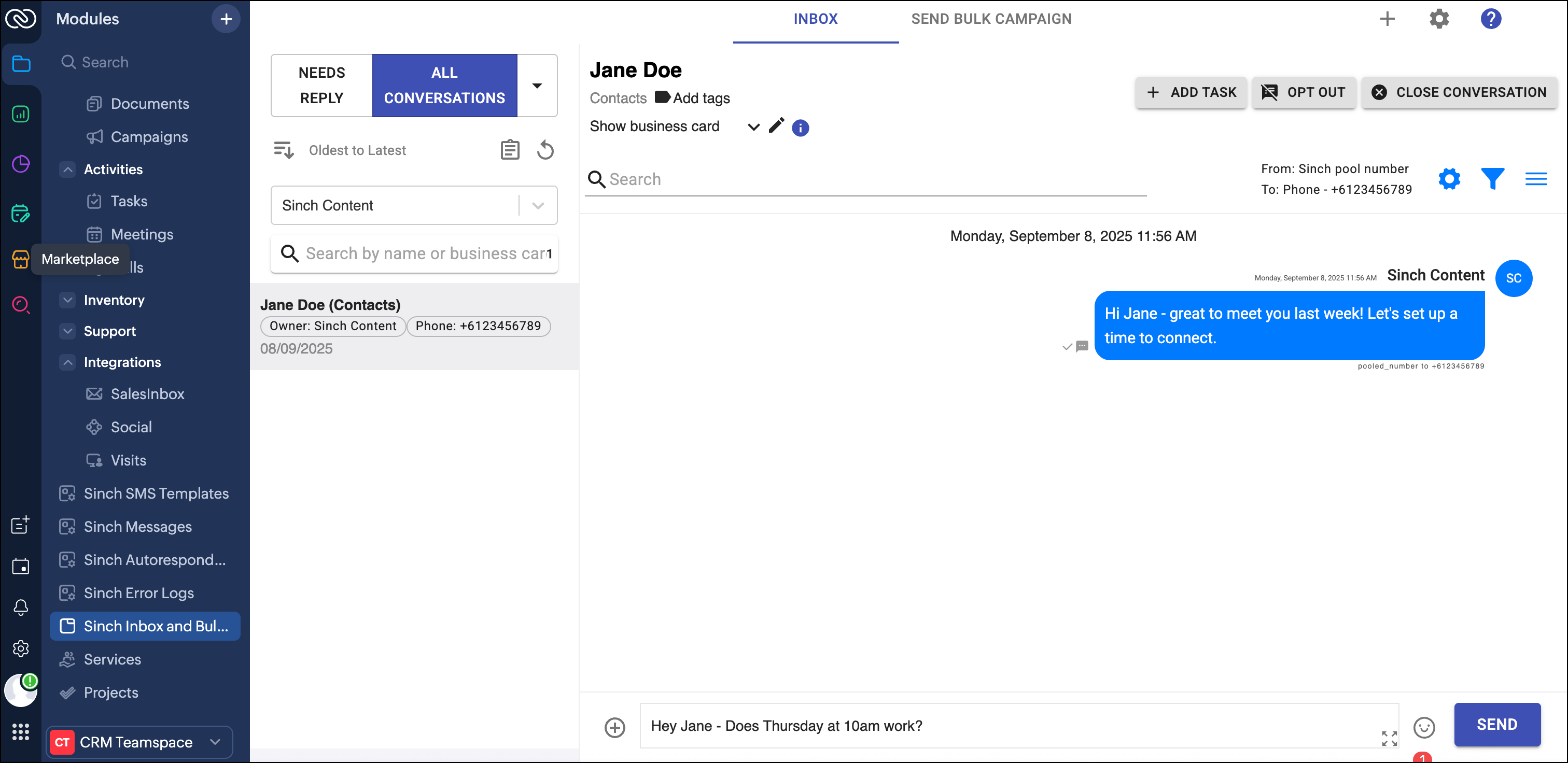 Abrir una conversación existente en la bandeja de entrada de Sinch.