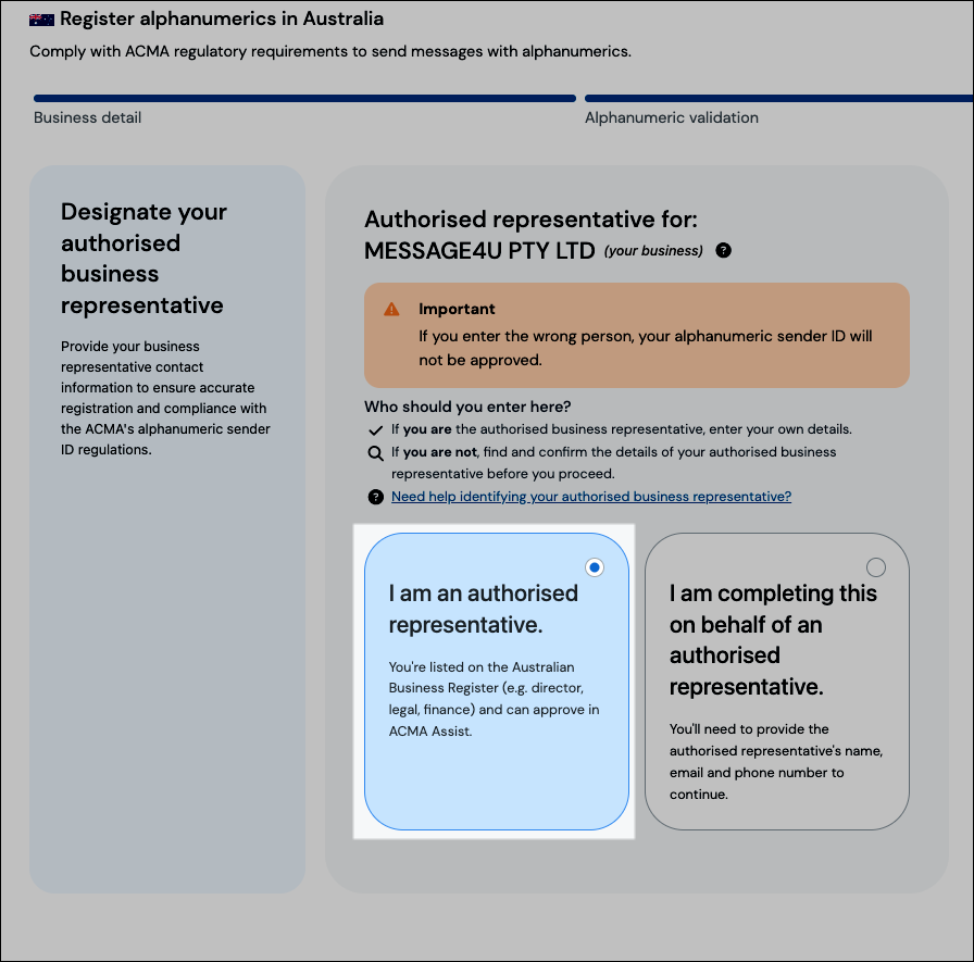 Option 1 für autorisierten Vertreter