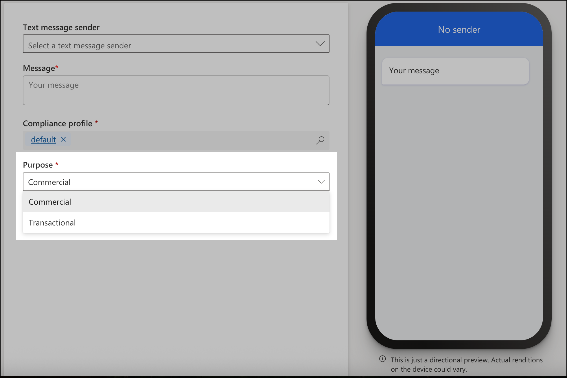 Liste déroulante de l'objectif du SMS.