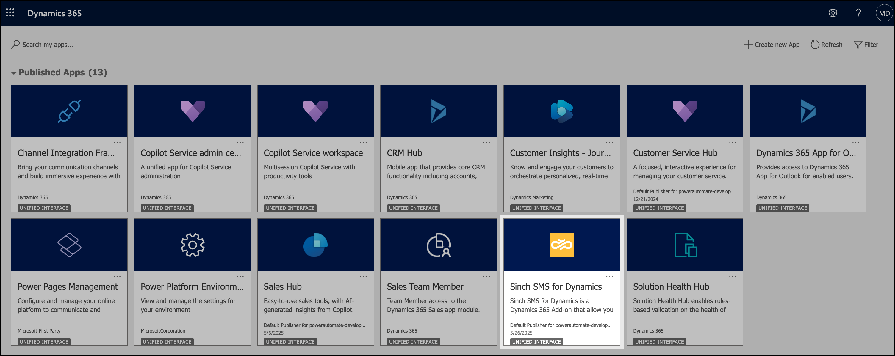 Tuile Sinch SMS for Dynamics dans les solutions Dynamics 365 Sales_EN.png