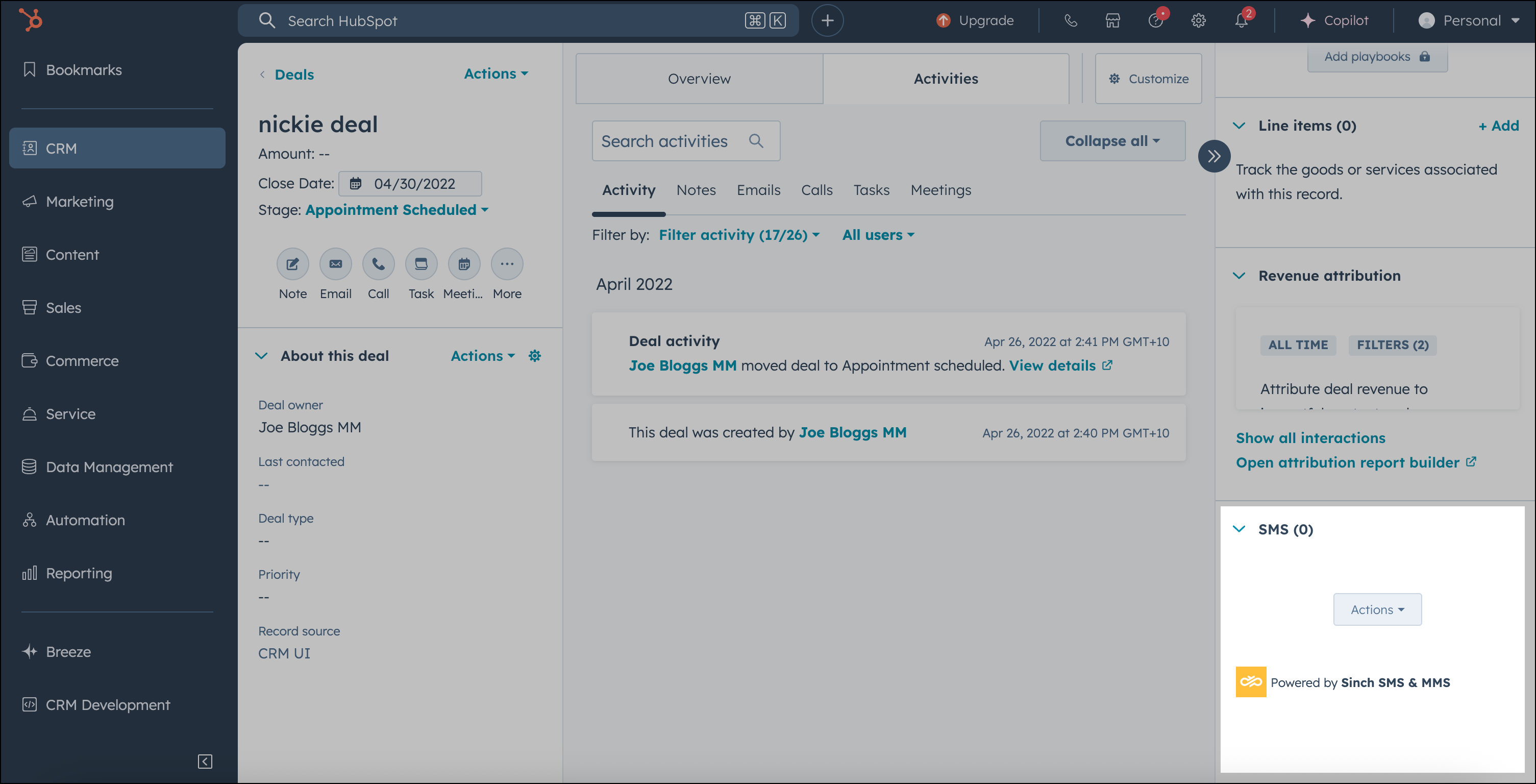 Envoyer un SMS à un contact associé depuis une transaction dans HubSpot.