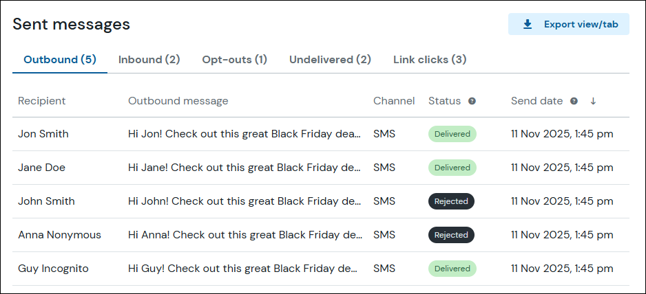 Vue d'ensemble des messages sortants