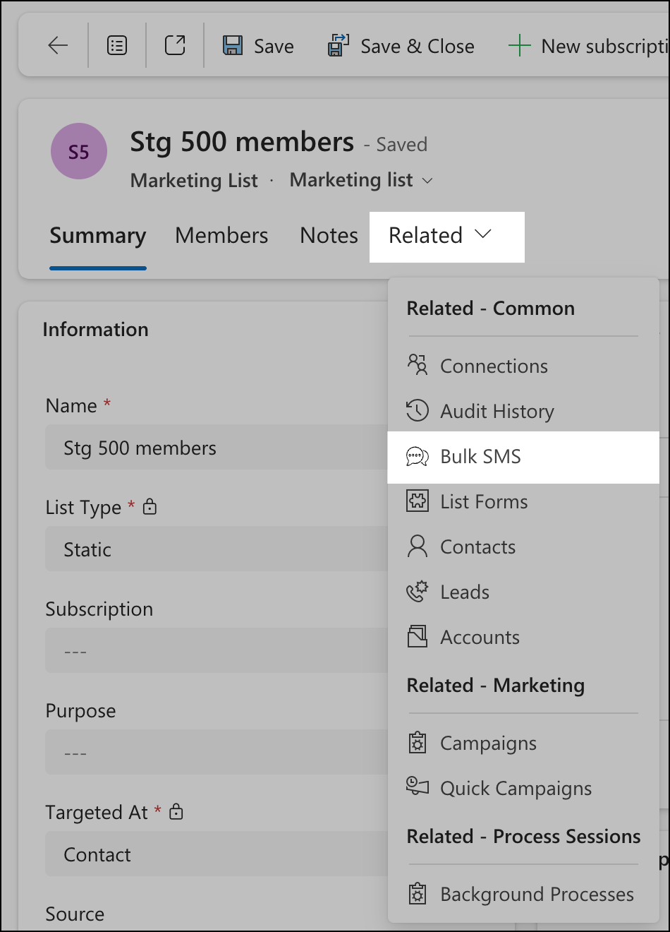 Envío masivo de SMS desde una lista de marketing.