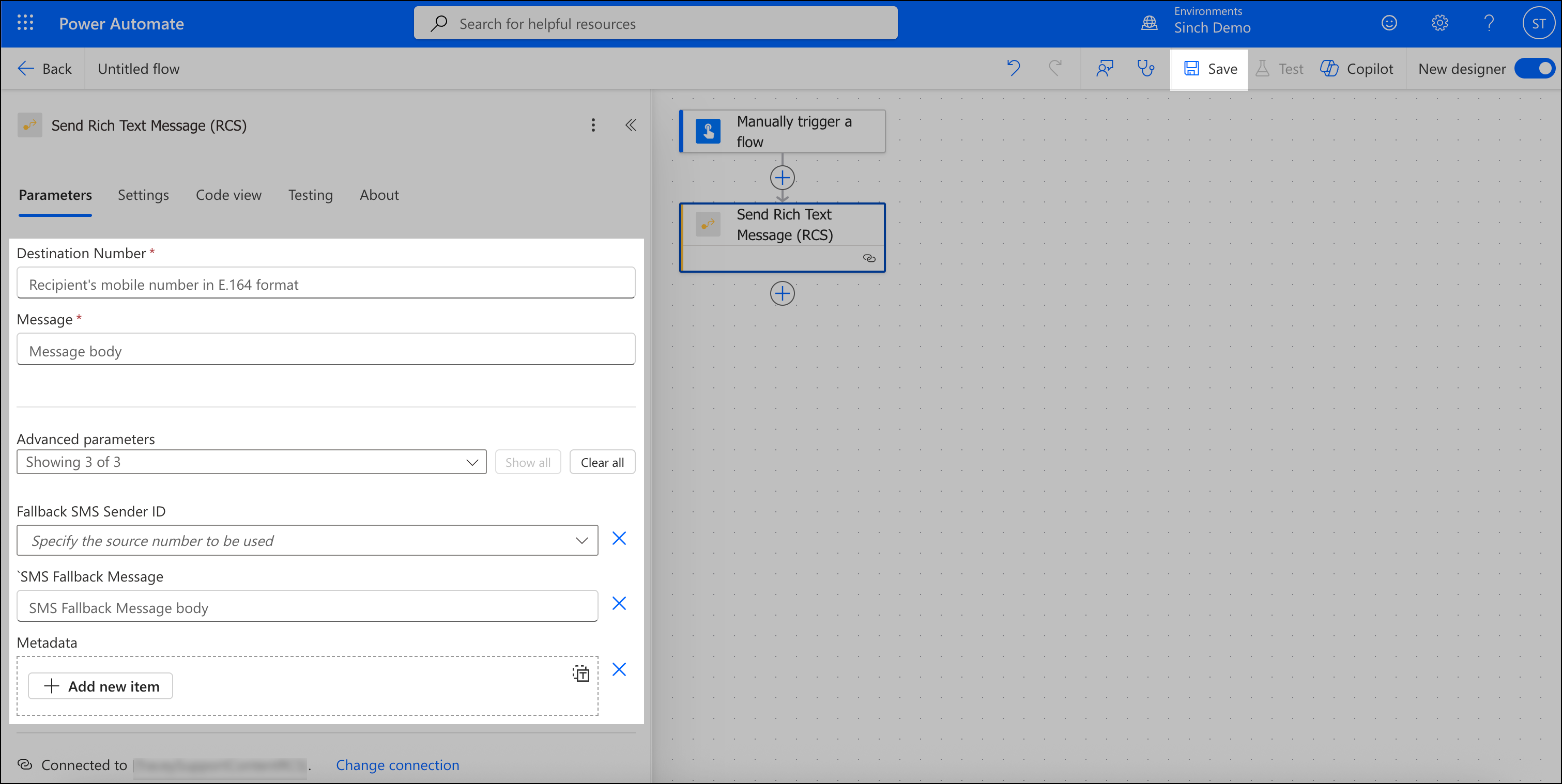 Configurez l'action RCS.