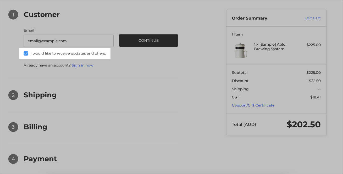 Les paramètres d'e-mail de BigCommerce requièrent un consentement.