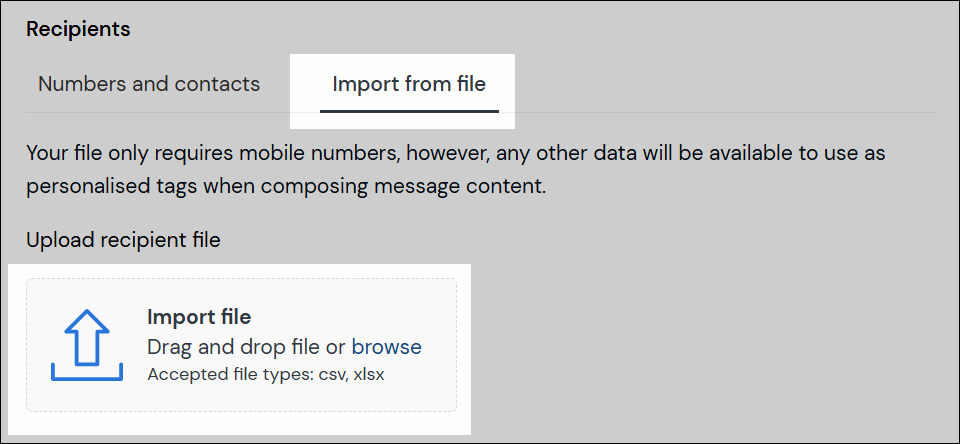 Captura de pantalla de la navegación para la importación de archivos.