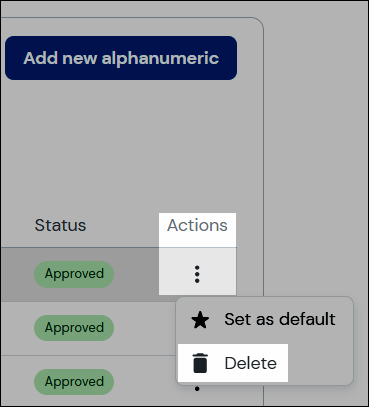 Navigation pour la suppression d'un identifiant d'expéditeur alphanumérique